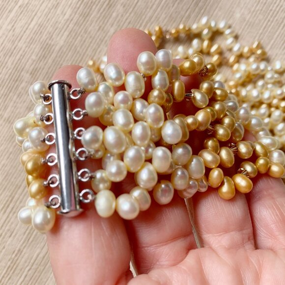 Vintage Cream and Gold Multi-strand Pearl Necklace - Picture 4 of 7